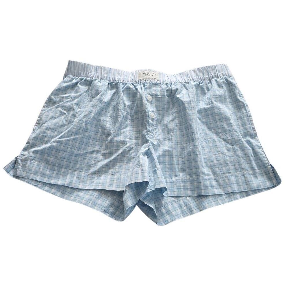 American Eagle Women's Size Large Blue Check Sleep Boxer Shorts